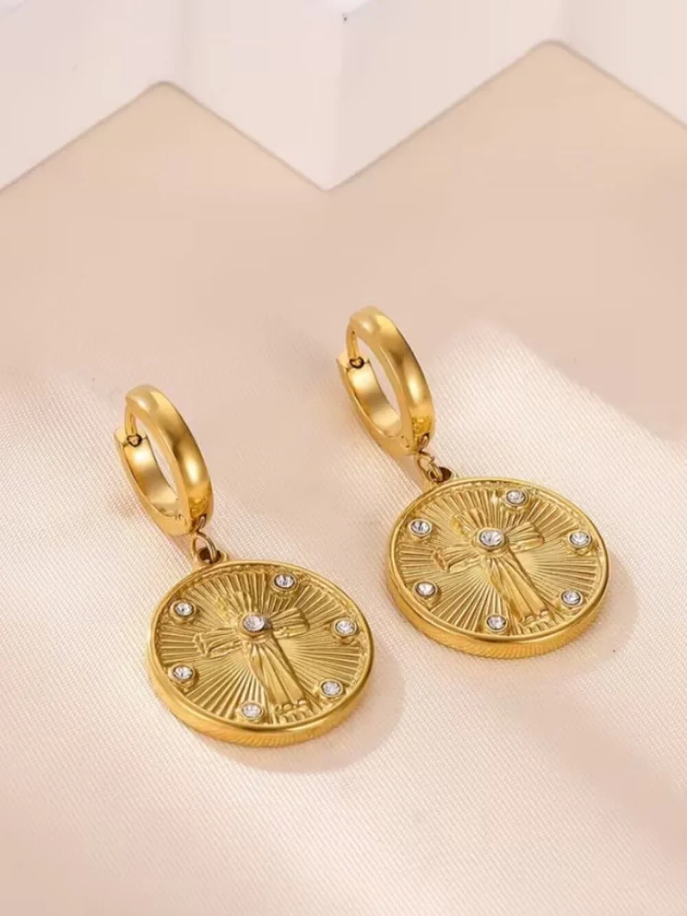 14K Gold Womens 1ct Diamond Hanging Drop Cross Hoop Earrings 14 K Silver Jewelry